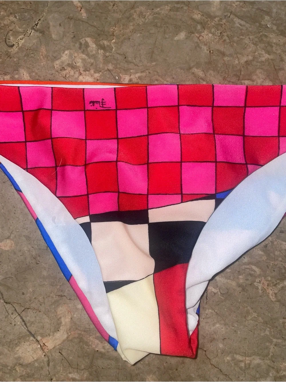 New! Emilio Pucci Kids Girls Pink Red Checkerboard Bikini Swim Bottom ❤️ 6Y